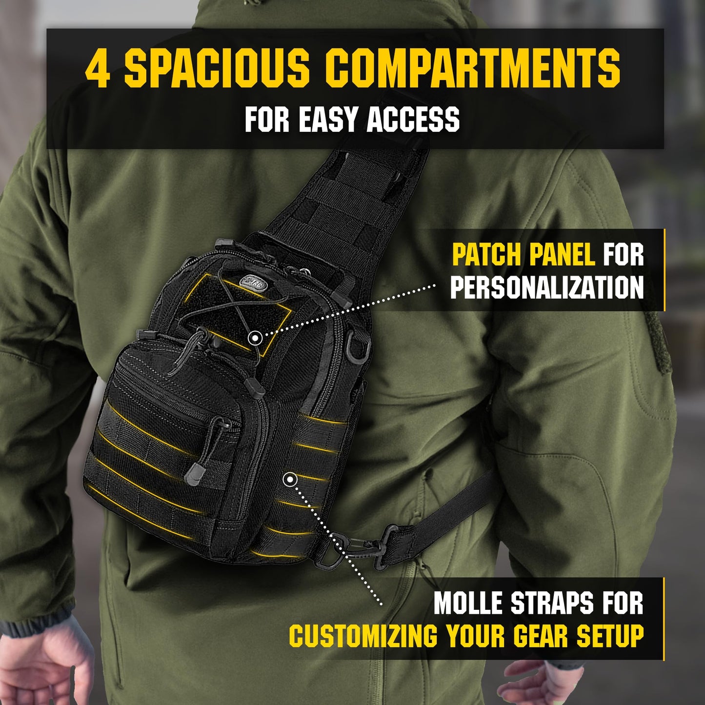 M-Tac Tactical Crossbody Black Sling Bag for Men – Military Backpack EDC Chest Bag with Fastex Buckle (Fastex Black)