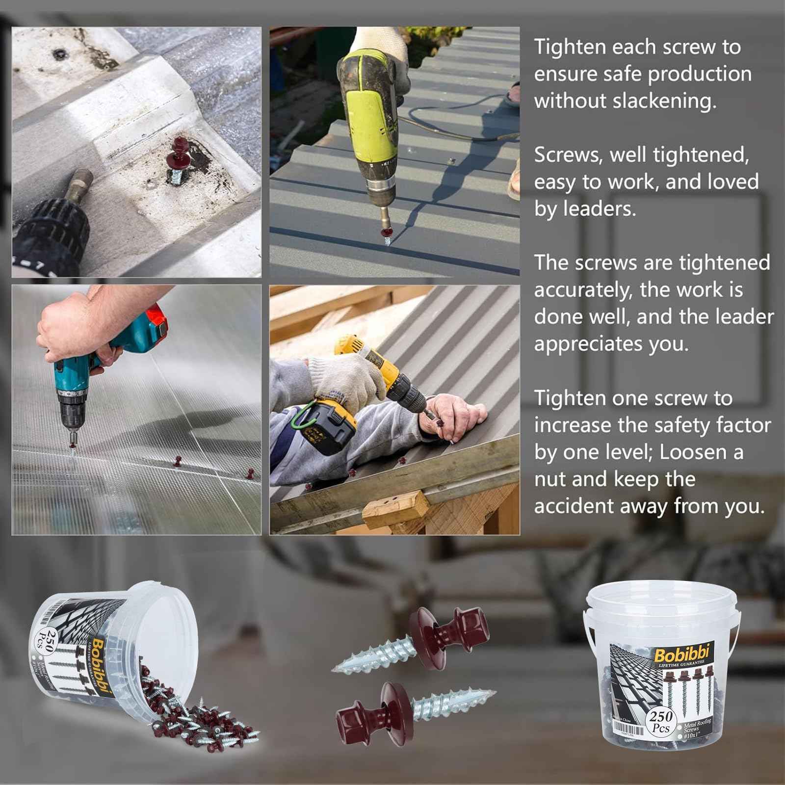 Metal Roofing Screws 10 x 1 inch, Brown Hex Head Sheet Metal Roof Screw with EPDM Washer for Corrugated Roofing (250Pcs)