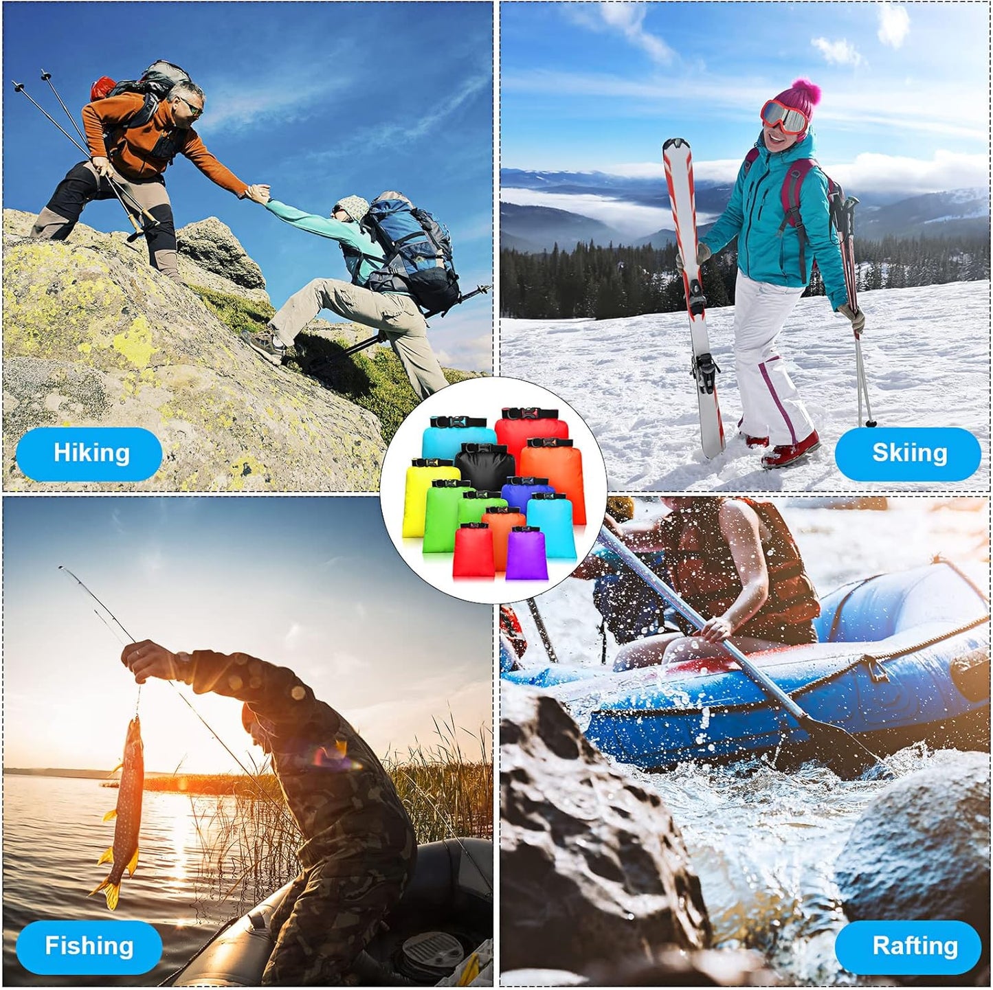 Shappy Waterproof Dry Bags - Lightweight Outdoor Stuff Sacks with Adjustable Strap | 6/12 Pcs, 2-15L Sizes