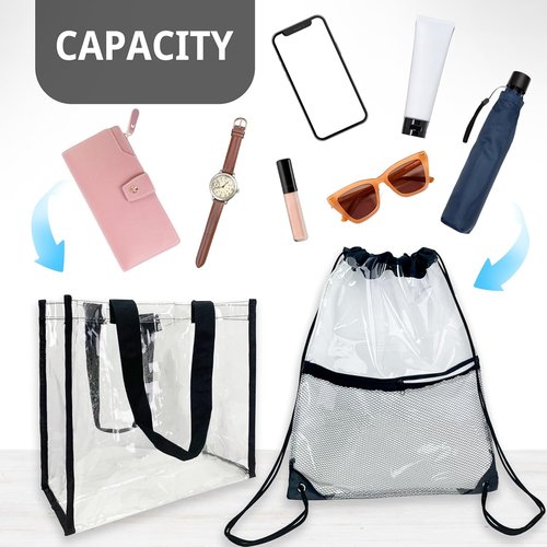 Clear Drawstring Bags by [Brand Name] - Stadium Approved Transparent Tote Bags for Events | 2-Pack