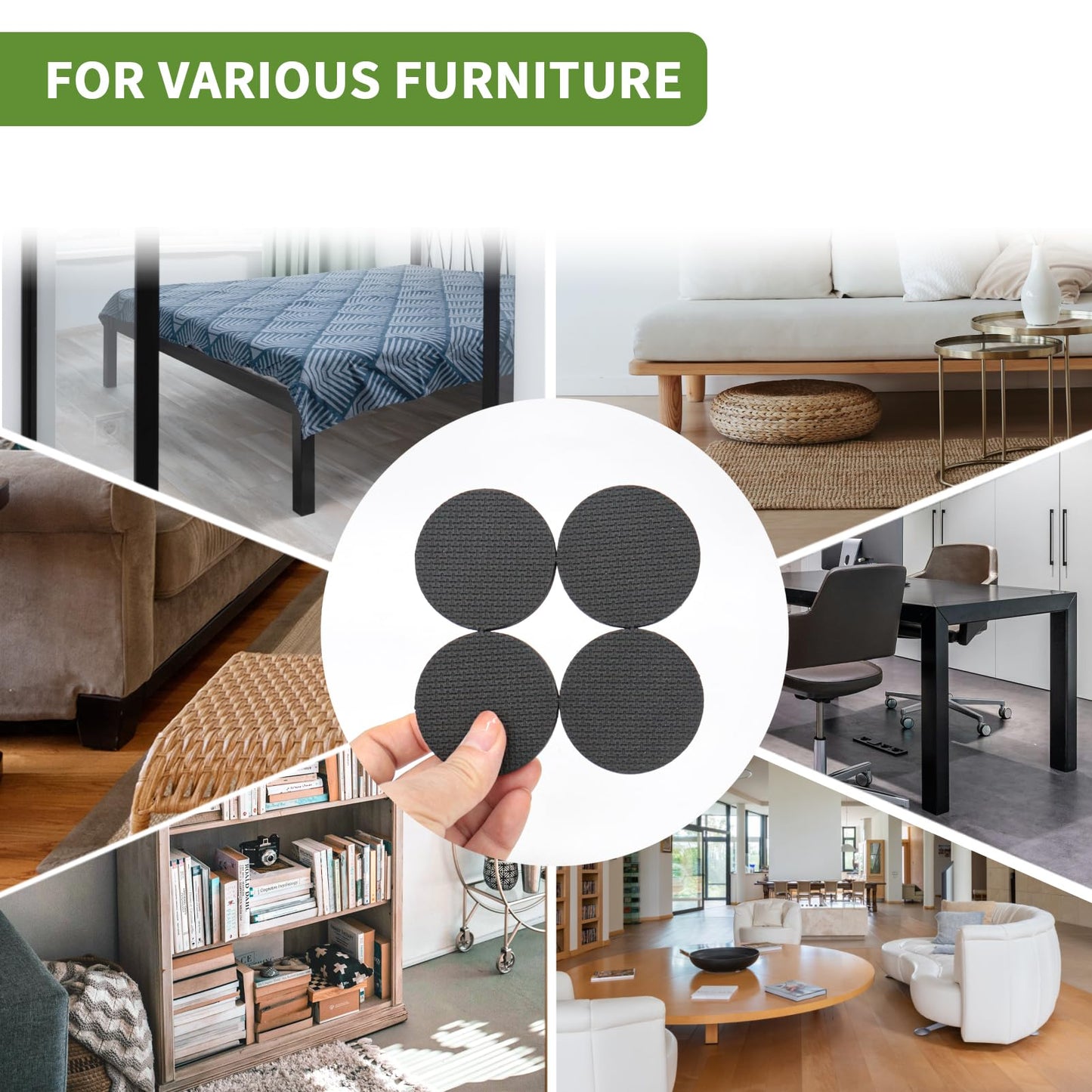 COVERCORNER Non Slip Furniture Pads 16 PCS 2'' Round - Anti Slip Furniture Pads - Self Adhesive Rubber Feet Furniture Feet - Chair Leg Floor Protectors - Keep Furniture in Place