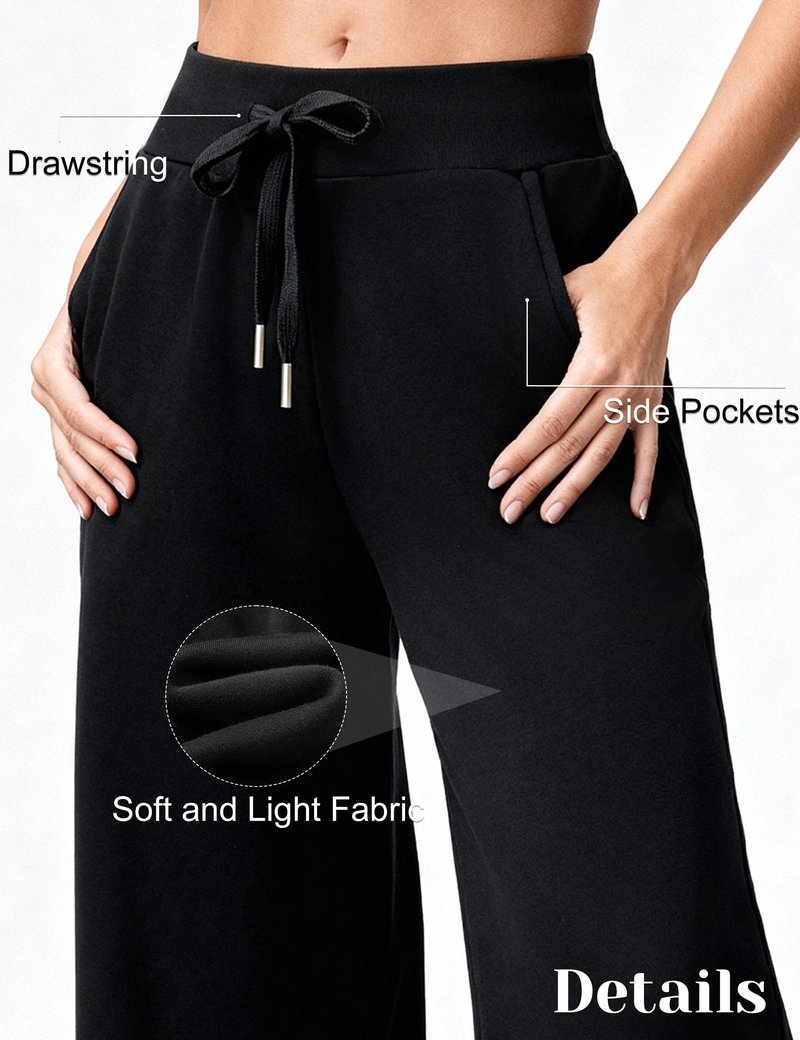 Niipty Wide Leg Sweatpants Women High Waist Workout Baggy Casual Pants for Women Comfy Drawstring Pants with Pockets - Black L