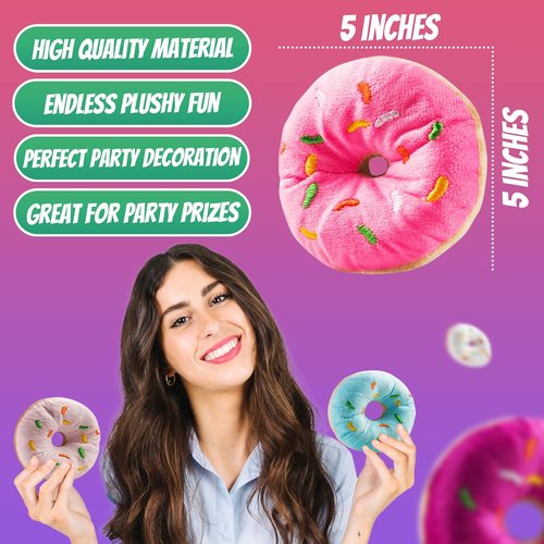Bedwina Plush Donuts - 12-Pack Stuffed Donut Toys | Perfect Party Favors & Stocking Stuffers for Kids