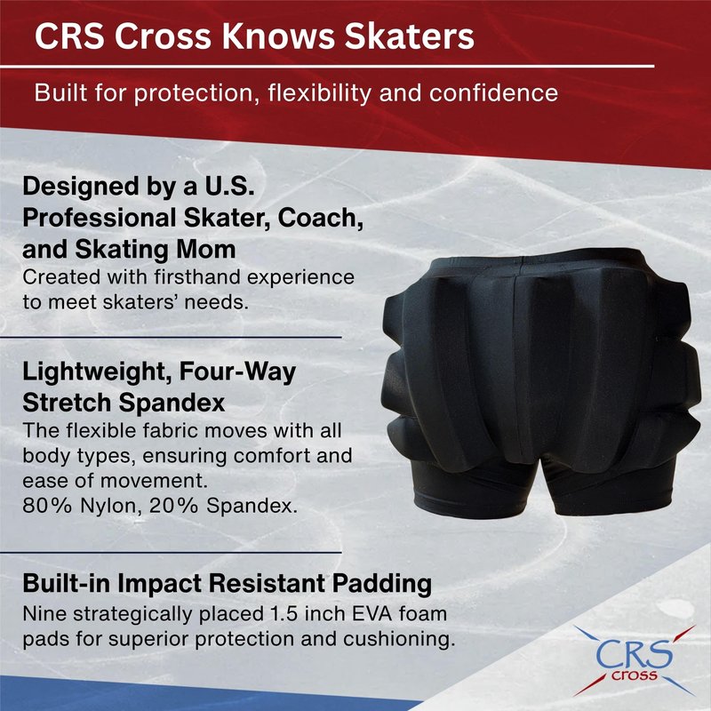 CRS Cross Extra Thick Padded Figure Skating Shorts. Double Thickness Crash Pad Pants for Roller, Inline, Ice Skating. Fall Impact Protection for Butt, Hips, and Tailbone (1.5 inch, Ladies Medium)
