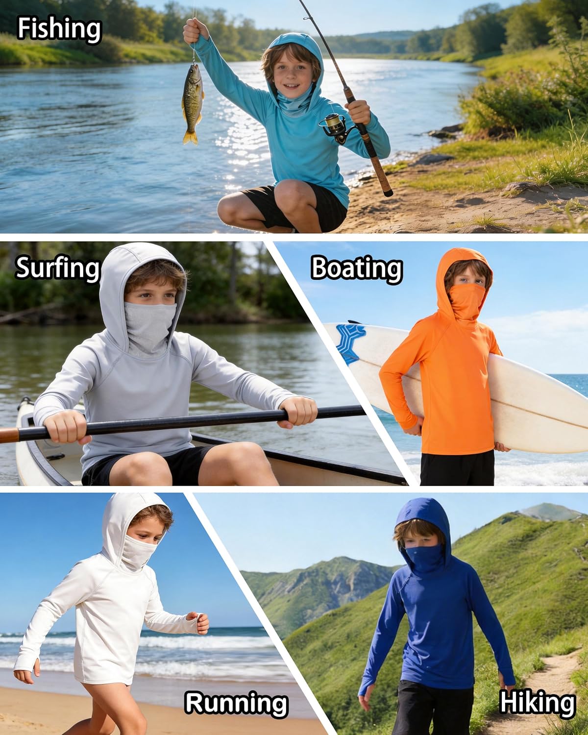 Skiennix Boys Hooded Fishing Shirt - Kids UPF 50+ Long Sleeve Rash Guard Hoodie | Sun Protection Swimwear