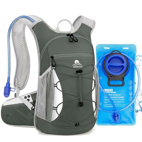 Hydration Backpack with 2L Water Bladder - Lightweight 15L Daypack with Phone-Sized Hip Belt Pockets, Anti-Chafe Cotton Edging & No-Bounce Straps - Small Water Backpack for Hiking, Running, Skiing
