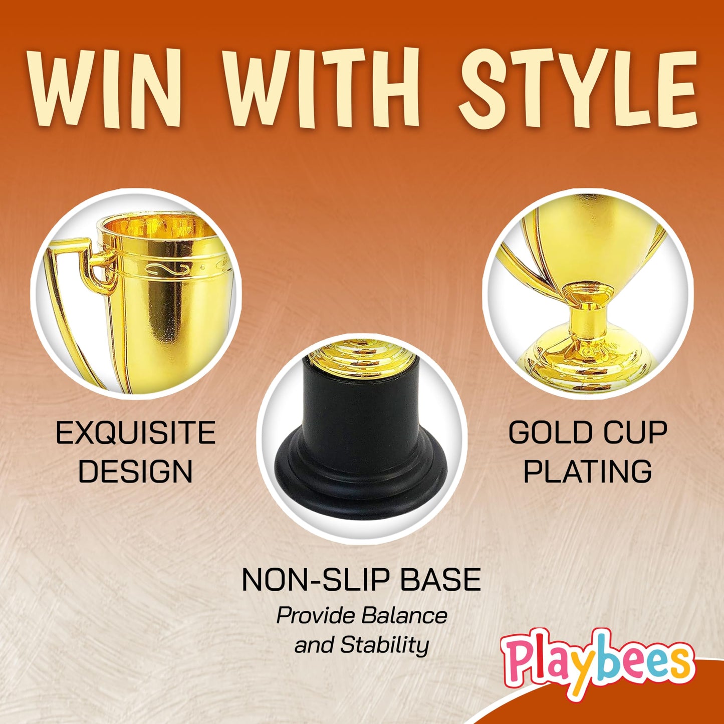 Playbees Plastic Golden Cup Trophy for Kids - 24 Pack - 4 Inch Achievement Prize Awards - Ideal Recognition for School, Sports, Office, Carnival Games - Party Favors, Decor, Props - Motivational