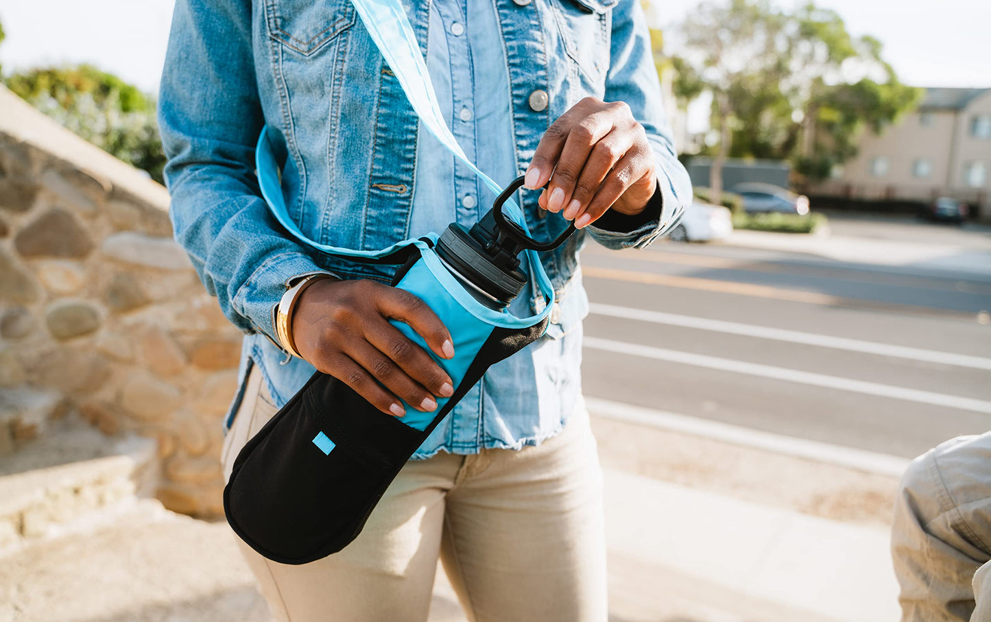 ChicoBag rePETe Water Bottle Sling | Recycled Water Bottle Carrier with Strap | Eco Friendly | Limestone