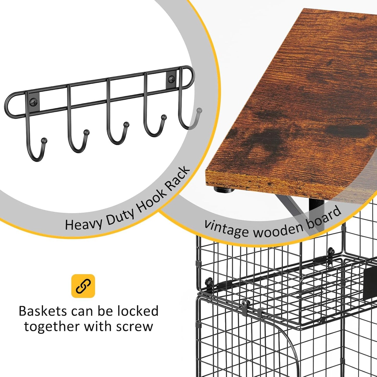 Heavy-Duty Wall-Mounted Garage Shelves with Wire Baskets & Hooks - 2 Pack Tool Organizer for Home & Garden Storage