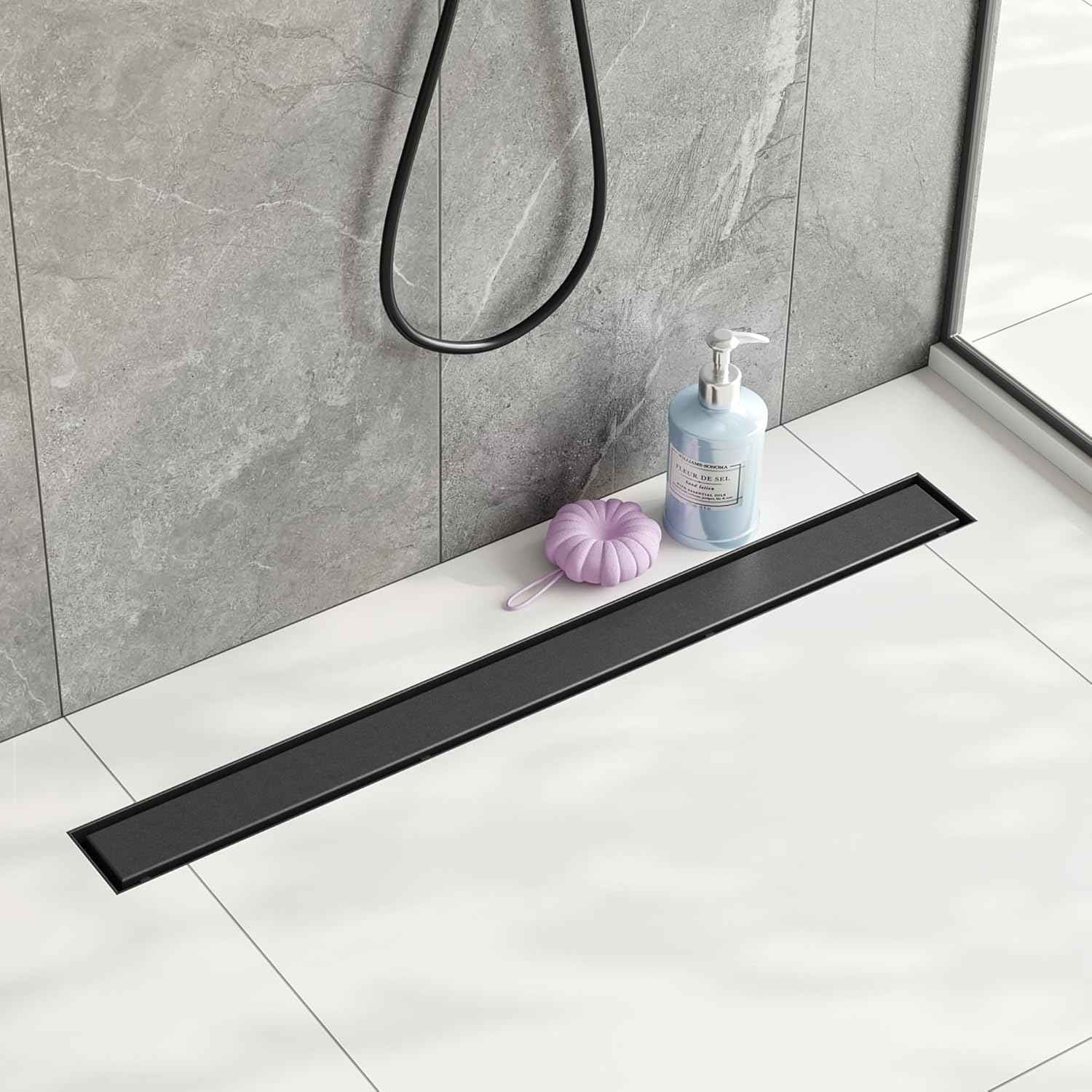 Neodrain 18-Inch Gold Linear Shower Drain - Brushed Brass, Tile Insert Cover & Hair Strainer