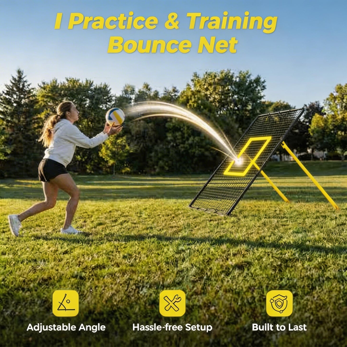 Adjustable Volleyball Rebounder Net, 7x4ft Large Bounce Back Training Net – Multi-Angle, Foldable & Sturdy, Easy Assembly, for Bumping, Spiking & Setting, Indoor & Outdoor Practice Equipment