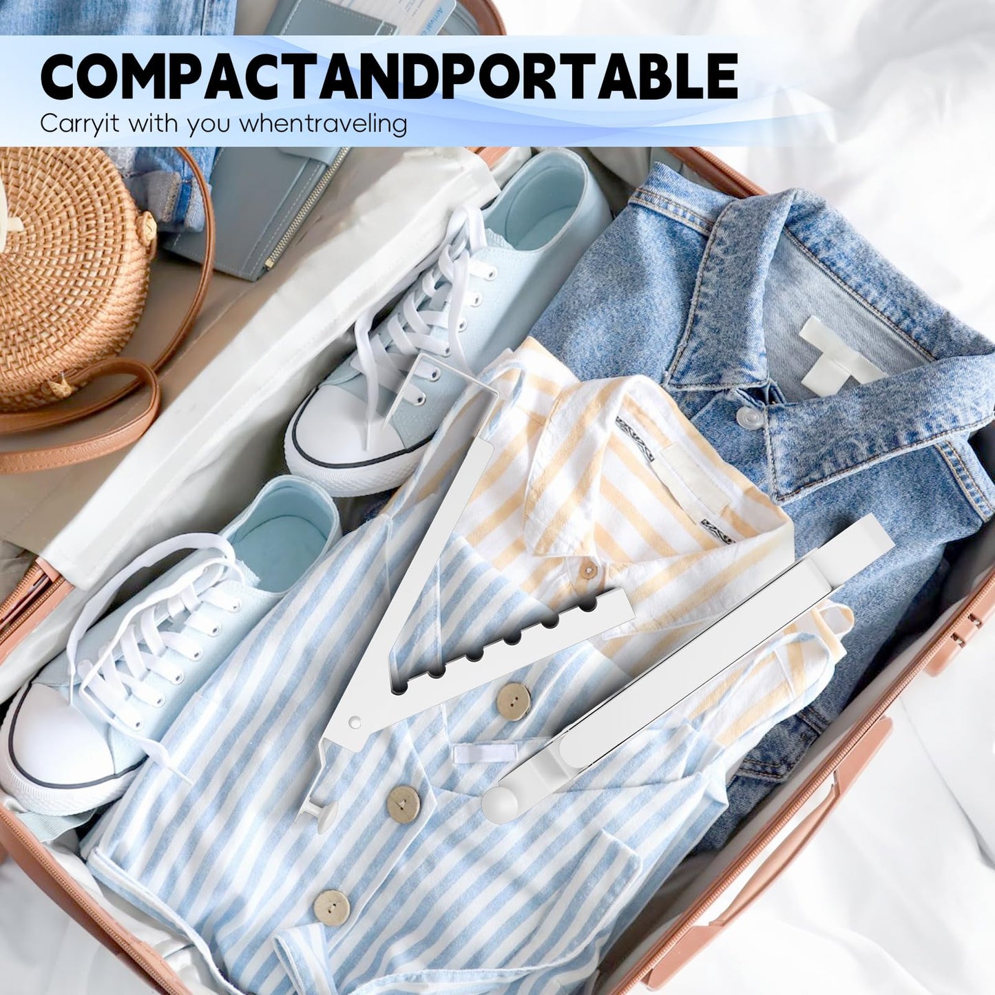 2 Packs Over The Door Clothes Hanger, Foldable Heavy Duty Small Drying Rack Clothing, Space Saving Over Door Hanger Collapsible Coat Towel Racks for Laundry Bathroom Travel Storage (2Pack, White)