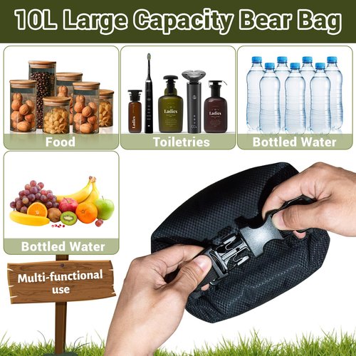 keepxaus Bear Bag Hanging Kit, 10L Waterproof Bear Bags for Food Backpacking Camping, Ultralight Bear Proof Canister Gear for Food Storage with Survival Nylon Ropes, Clips, Rock Pouch, Pulley System