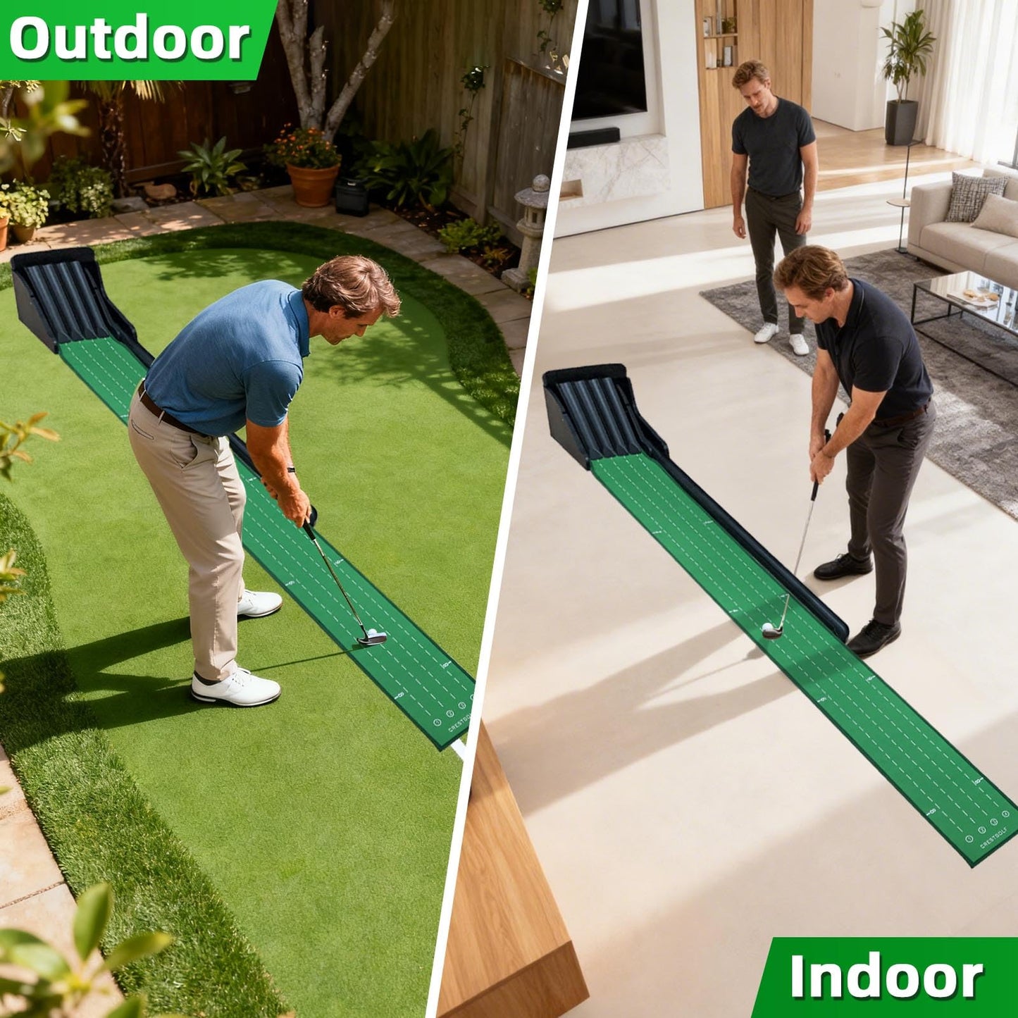 Crestgolf Golf Putting Mat, Automatic Ball Return with 4 Flipping Tracks & 2-Player Mode, Professional Non-Slip Practice Putting Green Mat for Indoor Golf Training, Improve Putting Skills