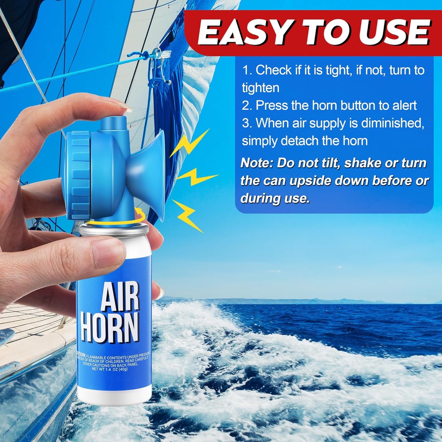 Saillong Marine Boat Air Horn - Loud 1.4oz Safety Horn for Emergency Use | Compact Mini Design