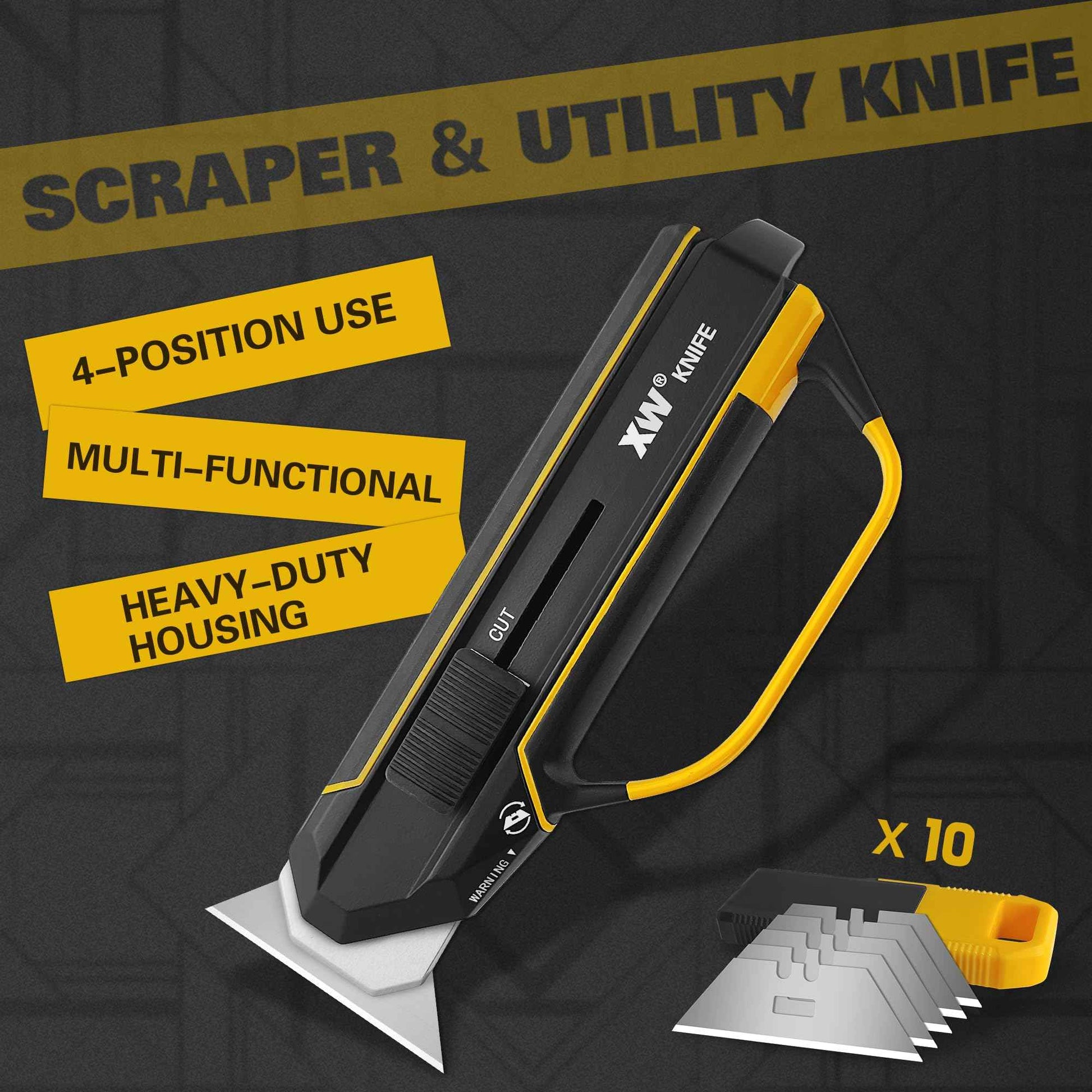 XW Aluminum Alloy Scraper Utility Knife, 2-in-1 Cutter with 10 Extra SK5 Replacement Blades Refill