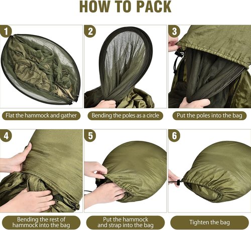 FIRINER Camping Hammock with Mosquito Net, Lightweight Portable Double & Single Hammock Tent with 2 Tree Straps, Parachute Nylon Hammock for Outdoor Backpacking Beach Backyard Patio Hiking, Arm Green
