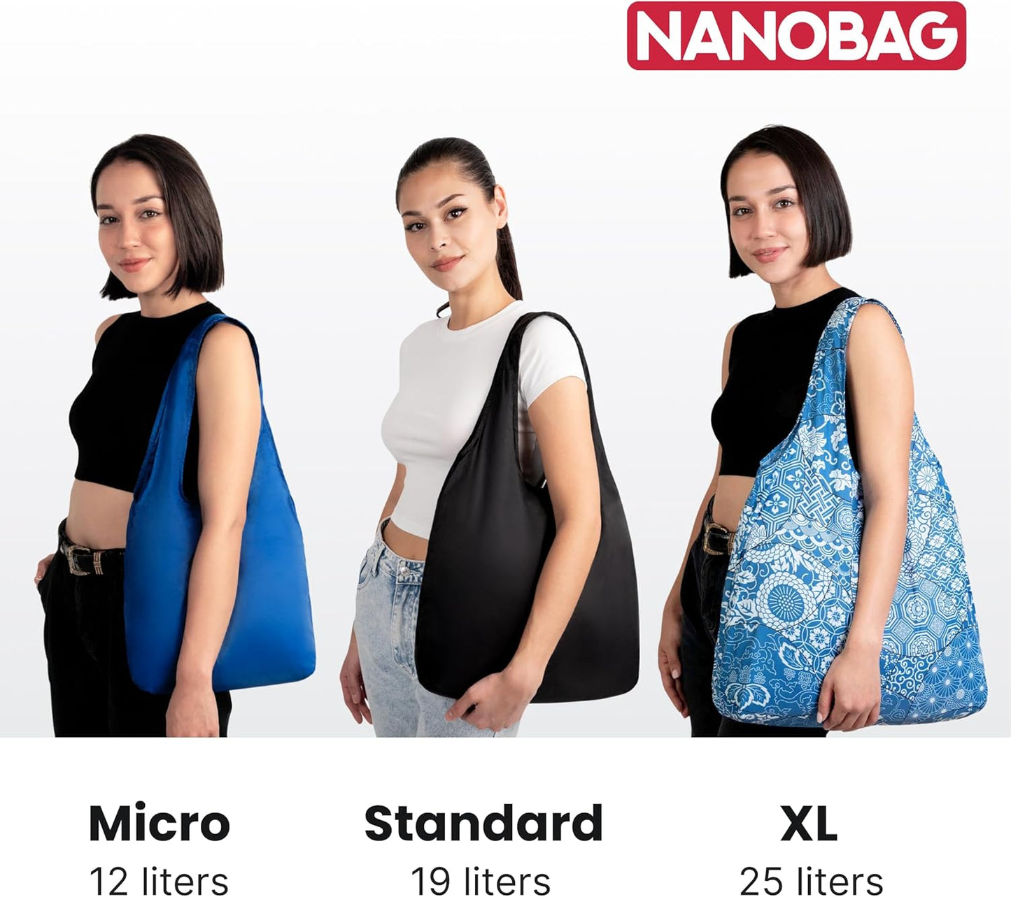 Nanobag Ultralight Tote - Heavy Duty Foldable Reusable Grocery & Travel Bag | XL Compact Black