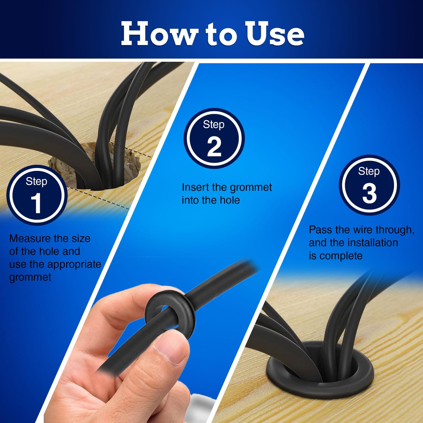 New Age America® 93pcs Rubber Grommets Kit | 1/4 Inch to 1 Inch | 9 Sizes | Black Wire Grommets | Eyelet Ring Gaskets | Double Sided Round | 1/4", 5/16", 3/8", 7/16", 1/2", 5/8", 3/4", 3/4", 7/8", 1"