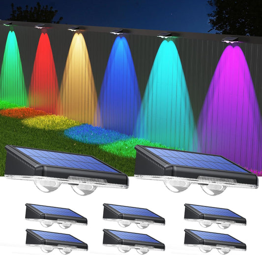 TECKNET Solar Fence Lights - 12 Pack LED Outdoor Lighting, IP66 Waterproof, Warm White & RGB Colors for Deck, Patio, Pool, and Backyard