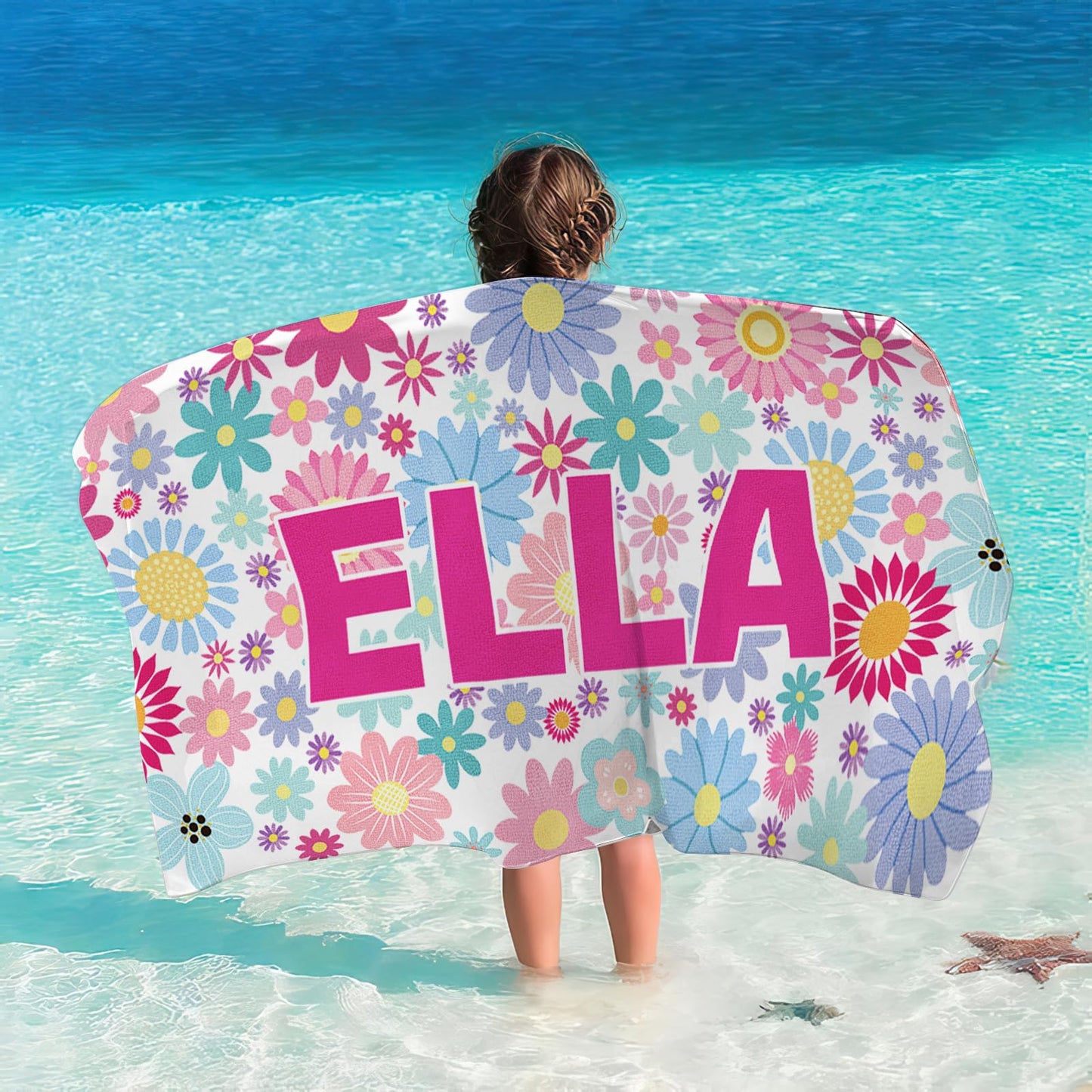 Dreamdecor Kids Personalized Beach Towel with Name, Striped Custom Beach Towels for Swimming Pool Vacation, Microfiber Sand Free Fast Drying Beach Towel - Easter Gift for Adults Women Men Kids