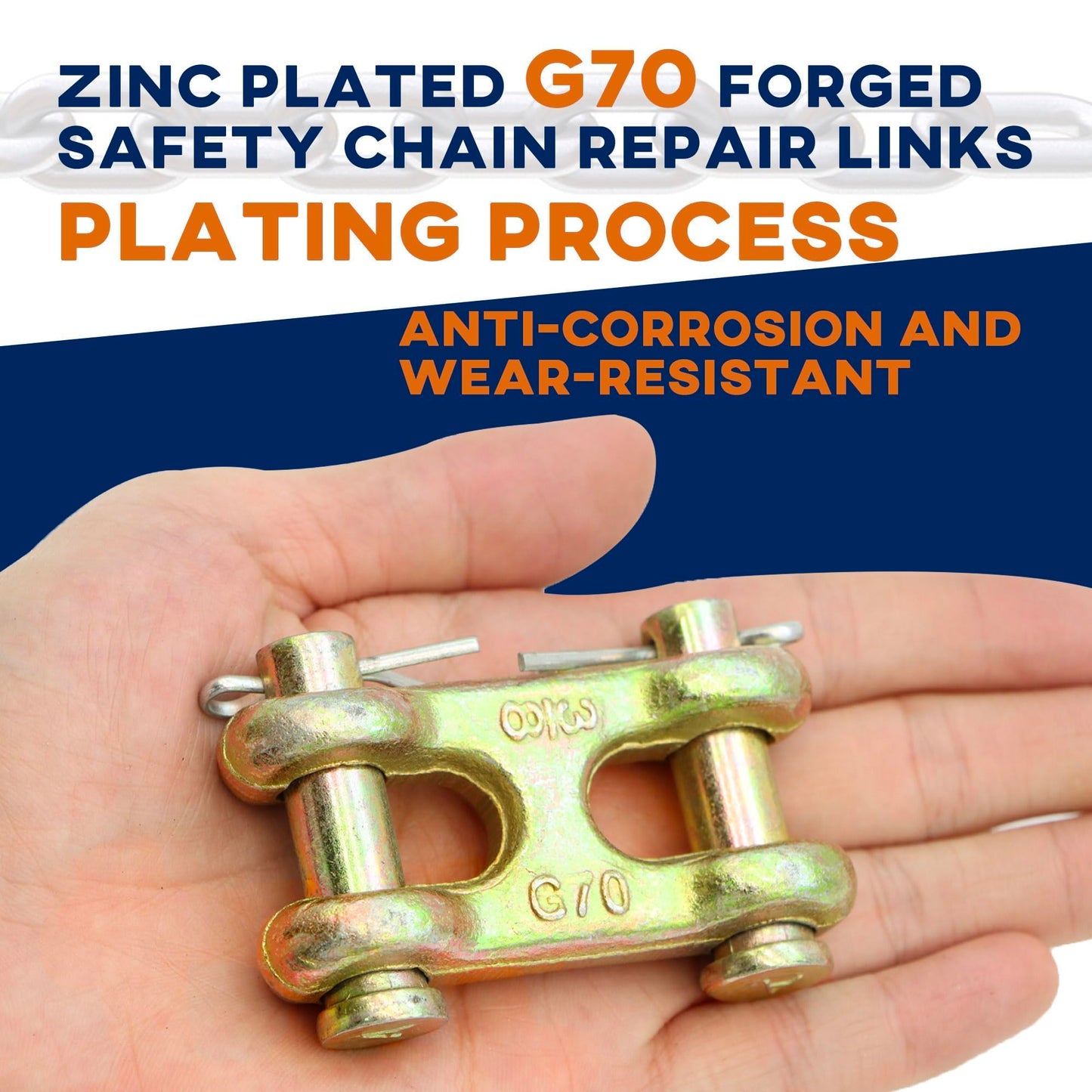 Terixe 4 Pack 3/8 Inch Twin Clevis Link, Alloy Steel Chain Repair Links for Safety Chains - 3/8 Chain Link Connector, Working Load Capacity of 6600 lbs