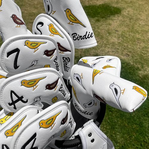 Golf Club Headcover Golf Birdie Birds Driver Fairway Wood Hybrid Wood Head Cover Mallet Blade Putter Cover 3pcs 1pc for Golf Wood Club Head, White