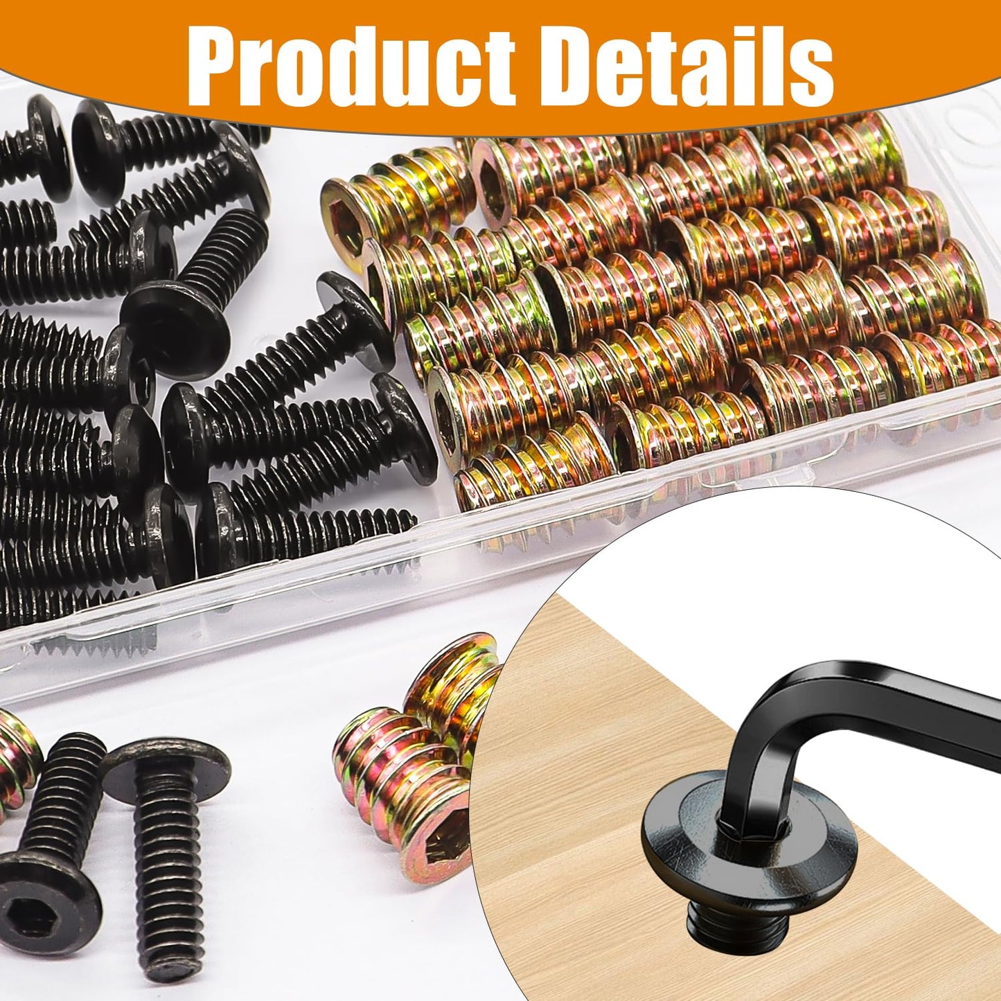 Taiss 30 Sets 1/4-20 x 3/4" Furniture Screw Nut Threaded Inserts for Wood,1/4-20 x 19/32" Nut Threaded Wood Inserts Bolt Fastener Connector Hex Socket Drive Screw-in Nuts with Hex Spanner