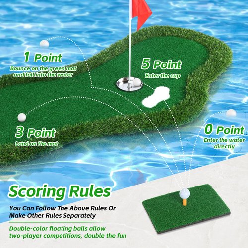 Floating Golf Green for Pool, Floating Chipping Green Mat for Pool, Lake, with Ball Picker, Drift Floating Golf Putting Turf Game Set for Golfersplay and Improve Skills in Outdoor and Pool Games