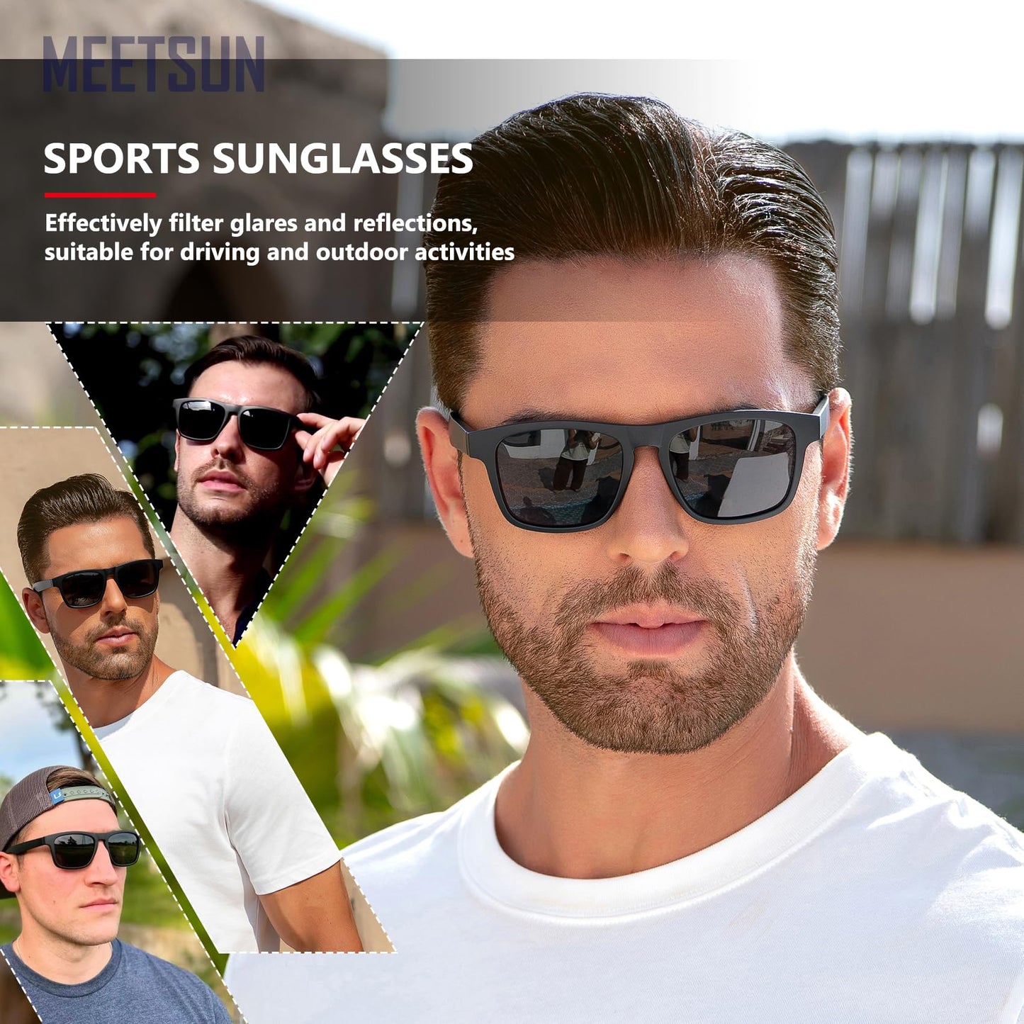 MEETSUN Polarized Sunglasses for Men Women Square Driving Sports Shade