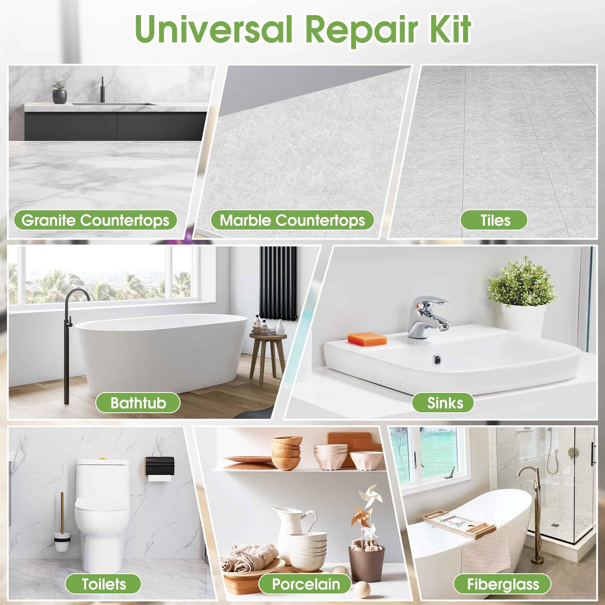 MOSAMNI Bathtub Repair Kit White for Tubs, Fiberglass Showers, Tiles, Sinks & Countertops, Fix Chips, Cracks, Holes, Scratches on Porcelain, Enamel, Acrylic, Granite, Ceramic, Quartz Surfaces