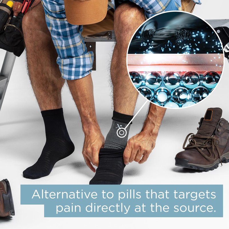 NUFABRX Medicine-Infused Pain Relieving Ankle Compression Sleeve for Men and Women with Ankle Pain, Arthritis, Tendonitis, and Plantar Fasciitis