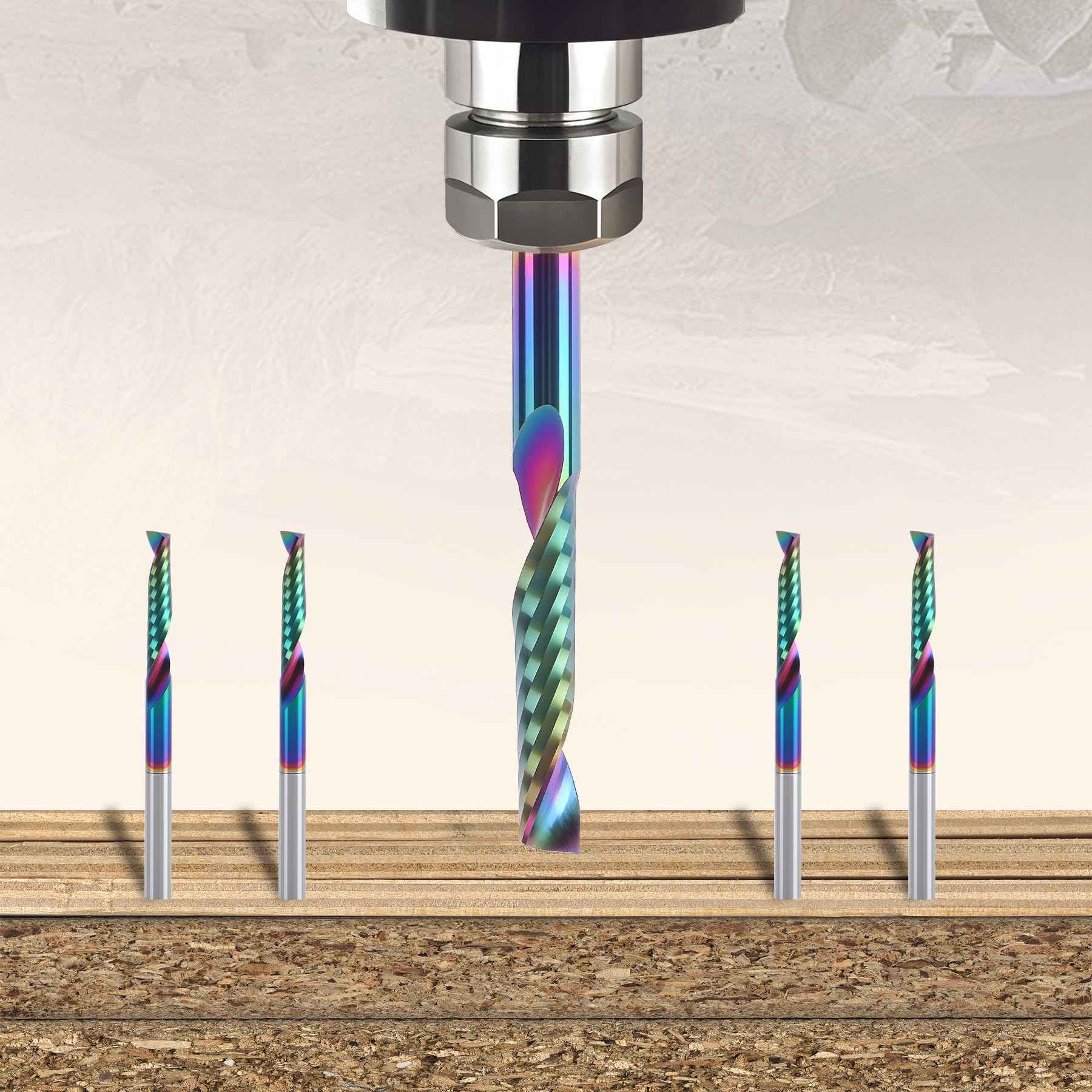 BFVV 10 pcs O Flute CNC Router Bit Set, 1/8-inch Shank Single Flute End Mill, Spiral Up-Cut Solid Carbide Milling Cutters with DLC Coating, Ideal for Aluminum, Plastic, Acrylic, Wood, MDF and PVC