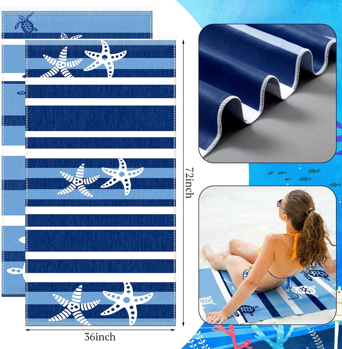 Skiennix Oversized Beach Towels - Quick Dry Absorbent 72 x 36 Inch Tropical Design for Adults