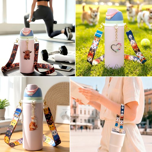 Basketball Accessories Set Compatible for Owala Water Bottle 24 oz,32 oz,40 oz,Tumbler,FreeSip - Includes Shoulder Strap,Handle Strap,Silicone Ring,Keychain Charm,Basketball Gifts for Women Men
