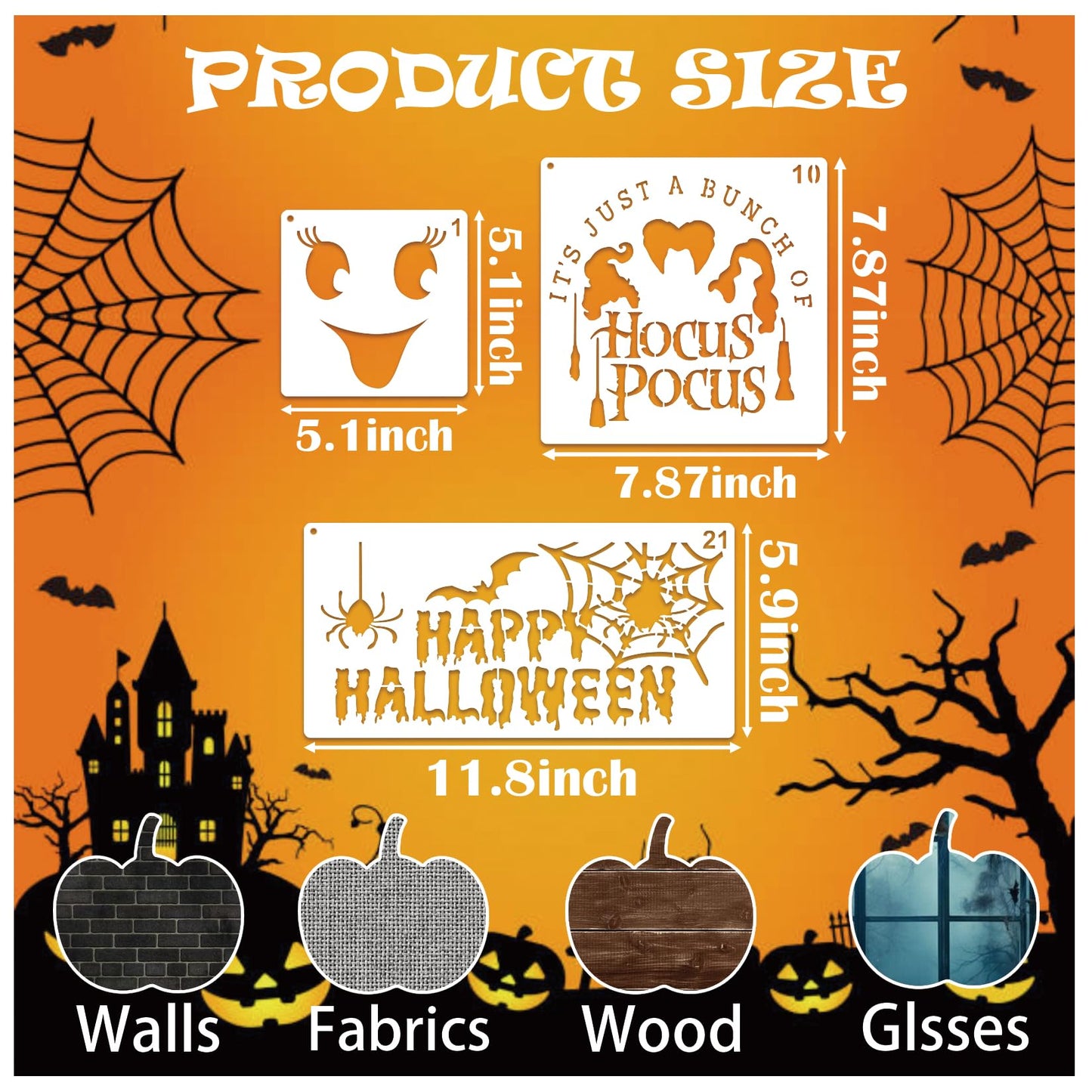 Halloween Stencils for Door Mats Large Reusable Halloween Rug Doormat Stencil for Painting on Wood Crafts Shirts Glass Door Hanger Sign (bat21)
