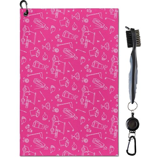 yrhsnclsdg Golf Towel Funny Pink Golfs Towels for Golf Bags for Men Women with Clip Carabiner,Microfiber Waffle Pattern Disc Golf Towel Rag Golfer Accessories Gifts for Men Women(Towel+Brush)