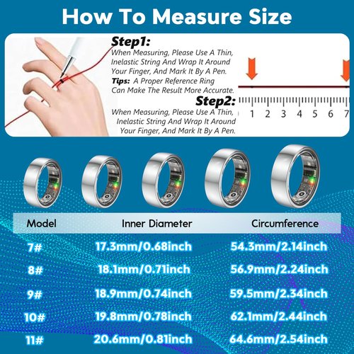 KYUHJU Smart Health Ring for Women Men,Fitness Rings Tracker with Blood Pressure Monitor Heart Rate Blood Oxygen Sleep Monitor IP68 Waterproof Step Counter Calorie Tracker Health Rings g6b4t6n4t