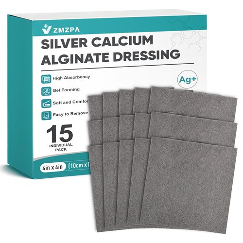 Ag Silver Calcium Alginate Wound Dressing 4" x 4", Non Stick Pads for Wounds, Soft Silver Dressing for Wound Care, Highly Absorbent Dressing Gauze Pads, 15 Packs