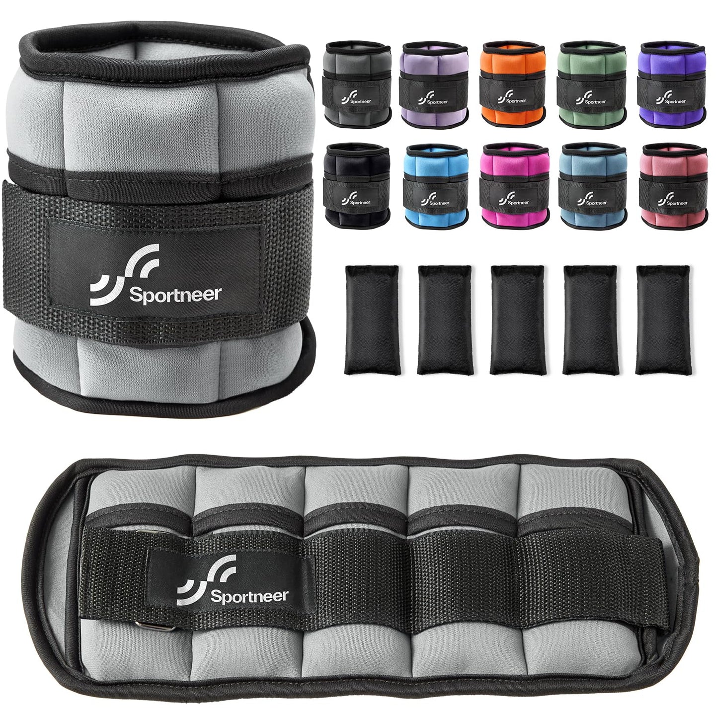 Sportneer Adjustable Ankle Weights Set - 1 Pair (2-10 lbs) Removable Sandbags for Women & Men, Comfortable Neoprene Leg Weights for Walking, Running, Pilates, Yoga, Home Workout & Physical Therapy