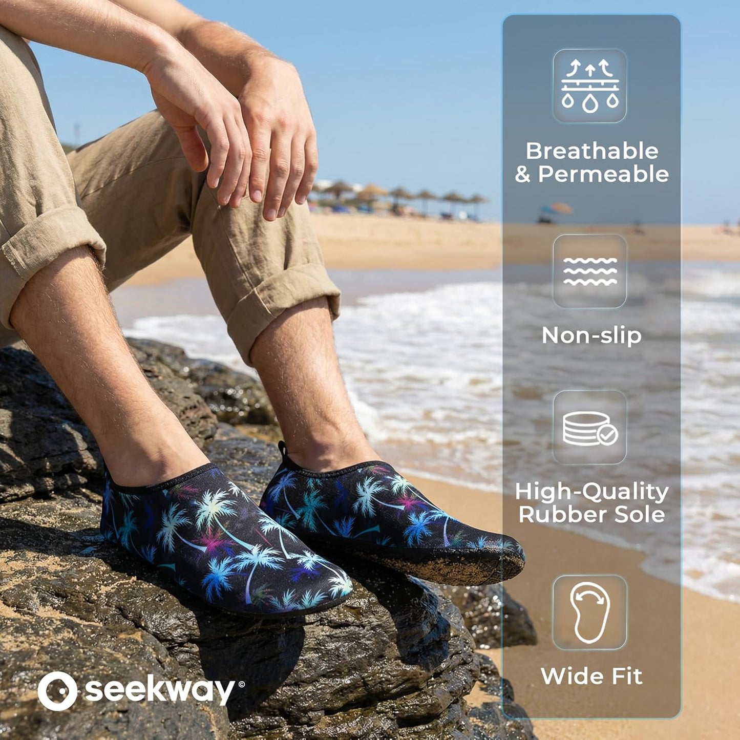 SEEKWAY Water Shoes - Quick-Dry Aqua Socks for Men & Women | Non-Slip Barefoot Design - Black SK002(U)