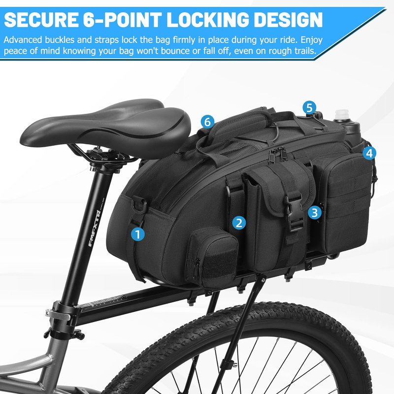 CDYWD 1050D Waterproof Rear Bike Rack Bag, 15L Large Bicycle Trunk Bag with Shoulder Strap for Cycling Commuter Shopping Travel, Bike Back Cargo Rack Bike Saddle Bag for Ebike, MTB, Cruiser, City Bike