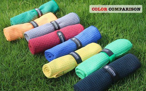 Handy Picks Microfiber Golf Towel (16" X 16") with Carabiner Clip, Waffle Pattern Golf Towel Hook and Loop Fastener - The Convenient Golf Cleaning Towel Black