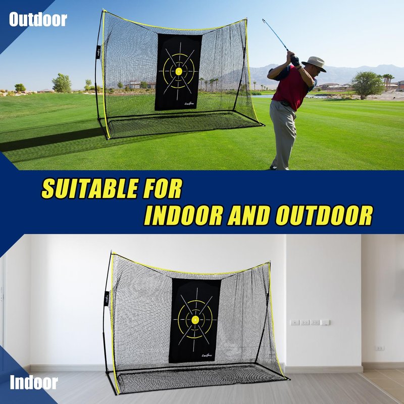 LIBERRWAY Golf Practice Net, 10x7x3ft Heavy Duty Driving Range Net with Tri-Turf Mat, 6 Golf Balls, 8 Tees & Carry Bag, Gifts for Golfers