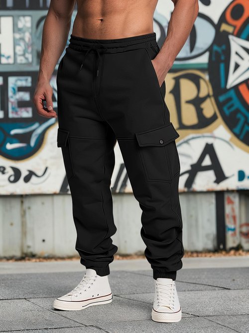 TAFLE Mens Fleece Lined Sweatpants Warm Winter Athletic Jogger Pants with 6 Pockets Drawstring Outdoor Trousers Black