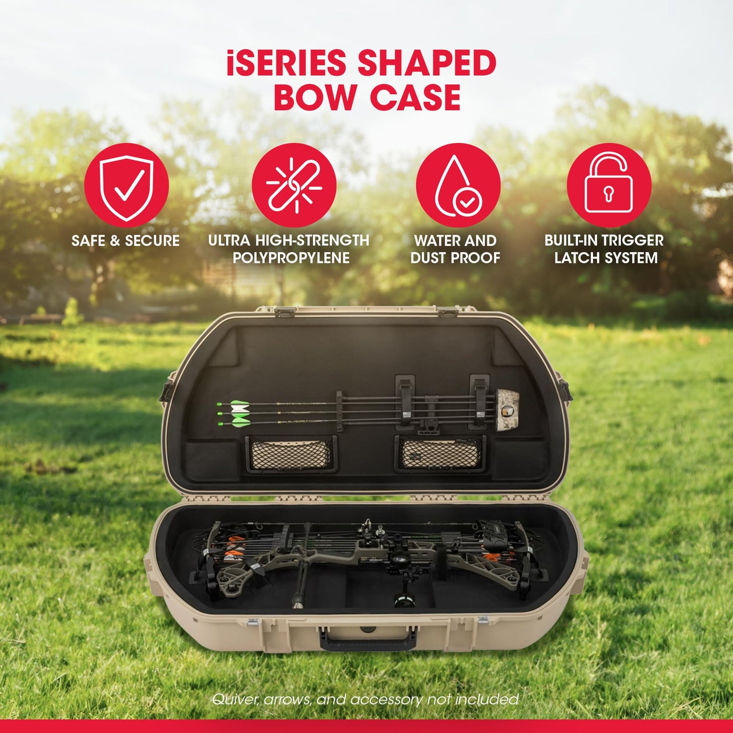 SKB Hard Protective Storage Case for Archery Bow and Arrows, iSeries Shaped Bow Case, Tan - Quiver Holder and Gear Box for Hunting Accessories