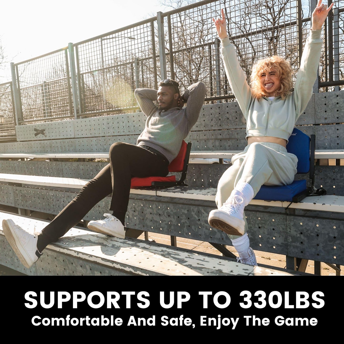 Jauntis Stadium Seats for Bleachers, Bleacher Seats with Ultra Padded Comfy Foam Backs and Cushion, Wide Portable Stadium Chairs with Back Support and Shoulder Strap, 1 Pack, Blue