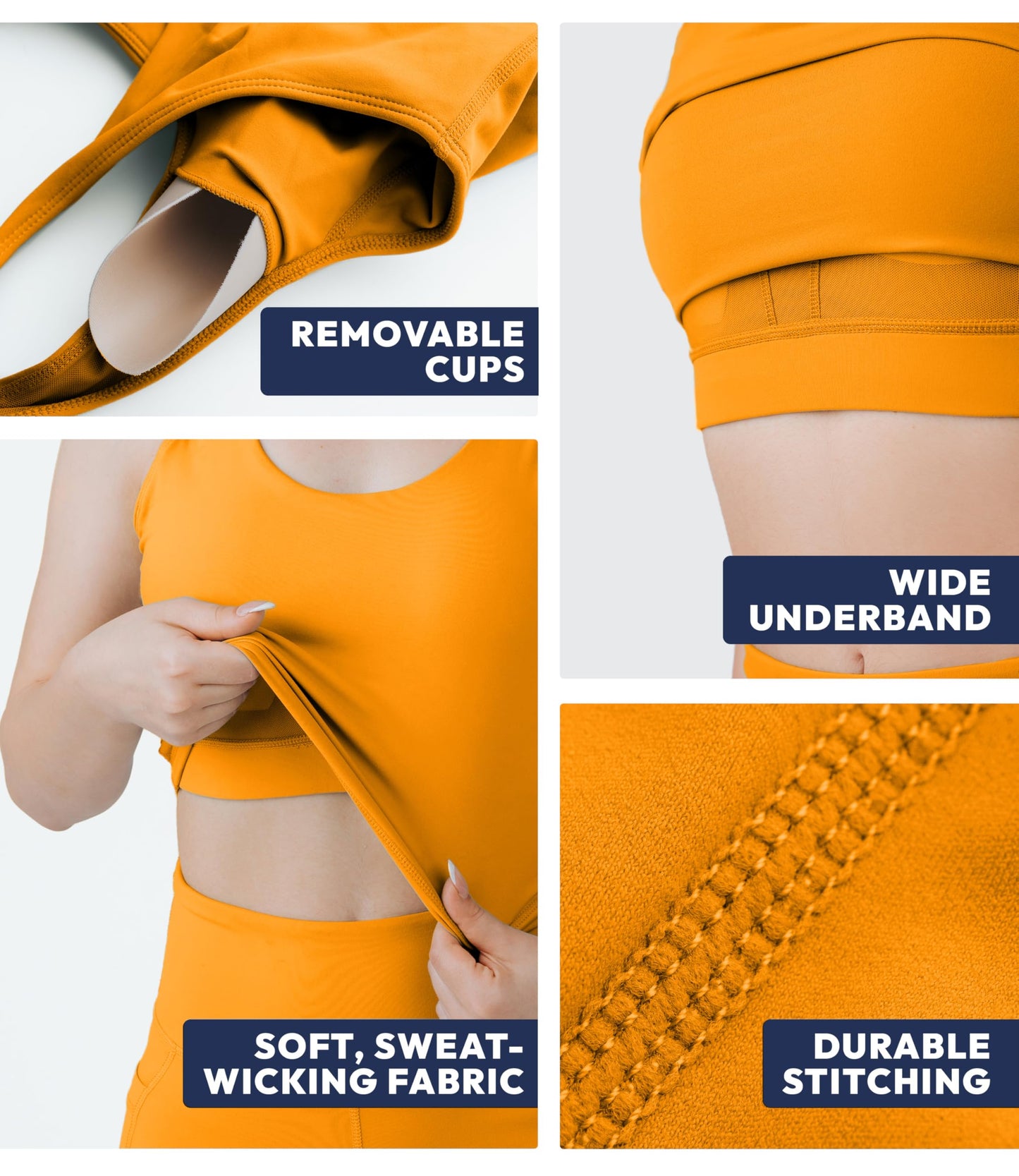 Nirlon U Tank Top Sports Bra - Nirlux Womens Tops & Sports Bras for Women - Light Cups, Scoop Neck Workout Tops for Women (Marigold, 6)
