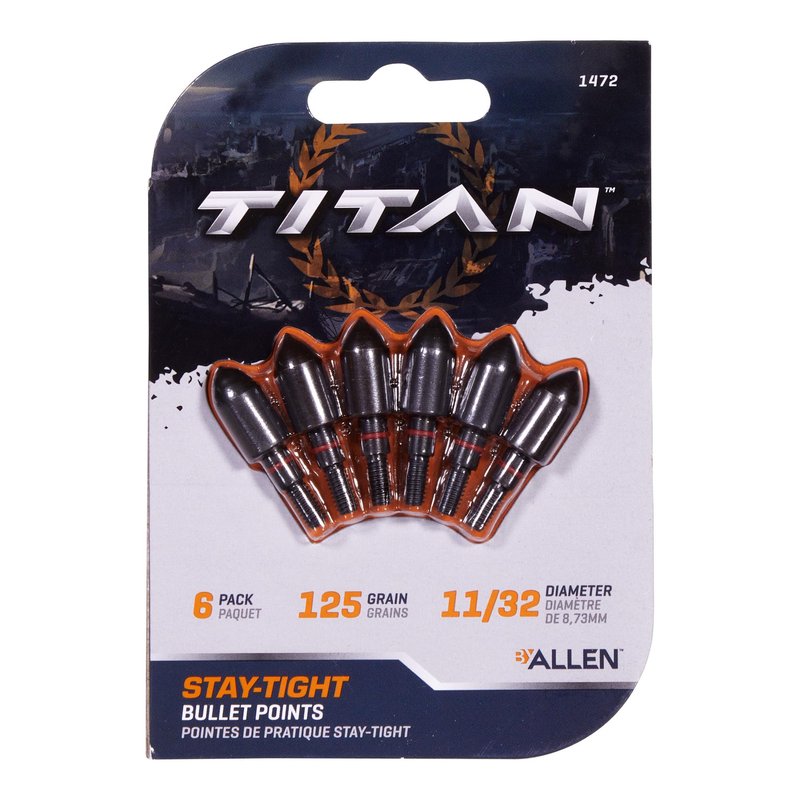 Allen Company Stay-Tight Archery Bullet Points for Target Practice (Pack of 6), 11/32", 125 grain