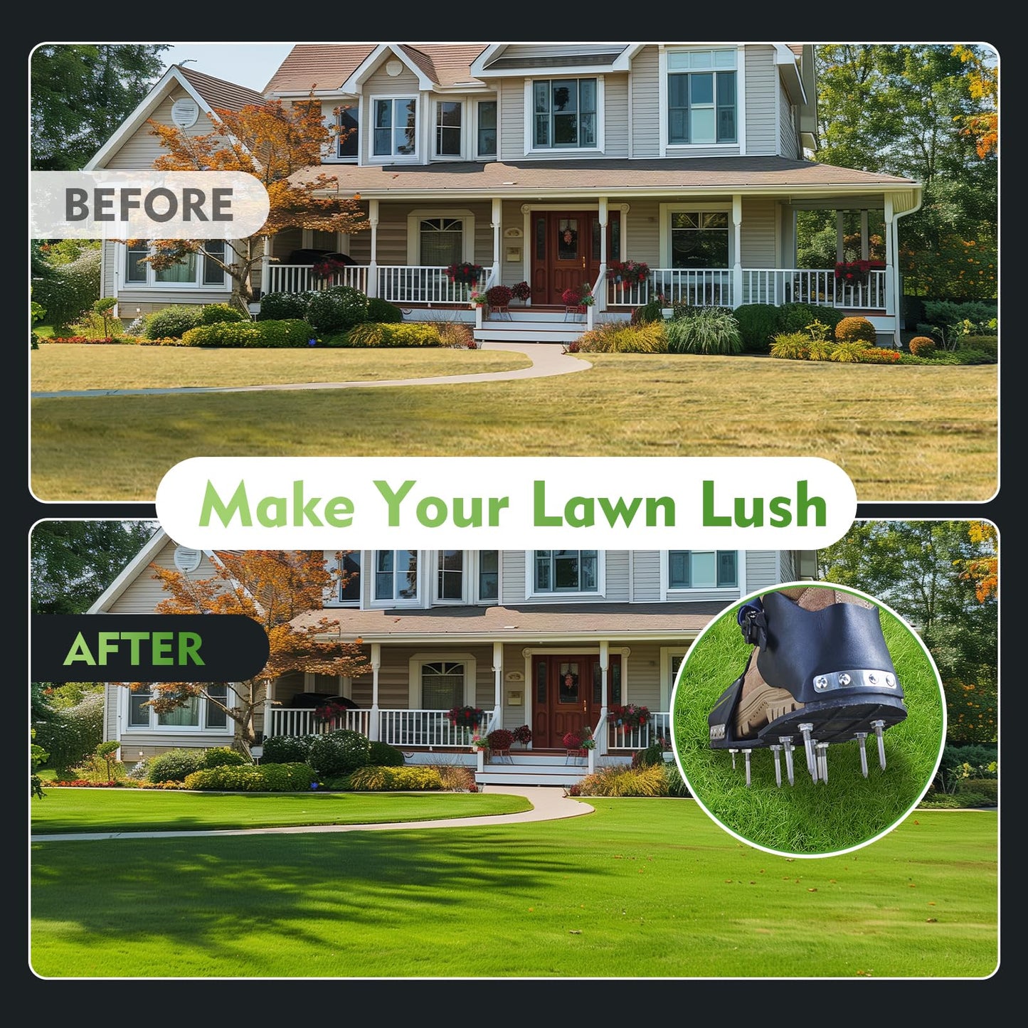 Aerator Shoes, Lawn Aerator Shoes for Grass with Foot Protection,Aeration Shoes for Lawn with Adjustable Strap, Pre-Assembled Aerating Shoes for Lawns, Gardens, and Courtyards(Black+Blue)